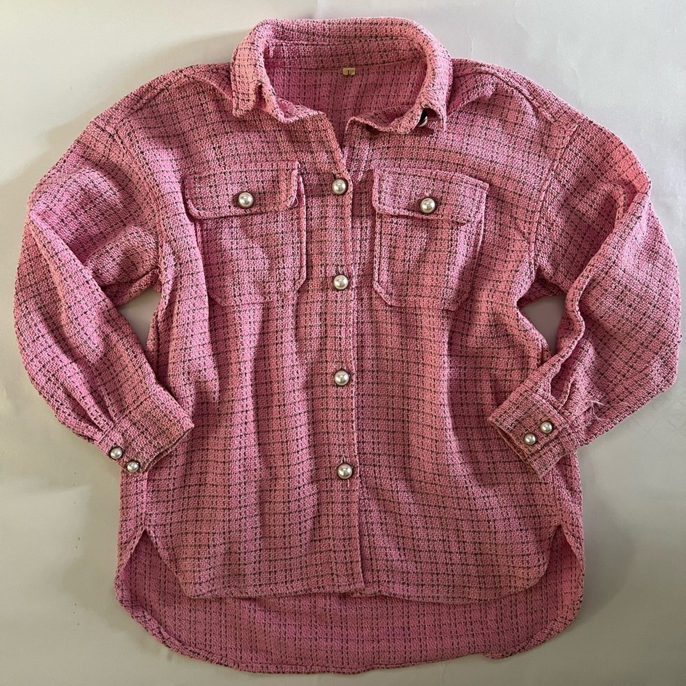 Pink Button-Up Shirt with Pearl Buttons - large